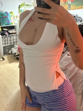 White Halter-Style Tank Top with Side Slits